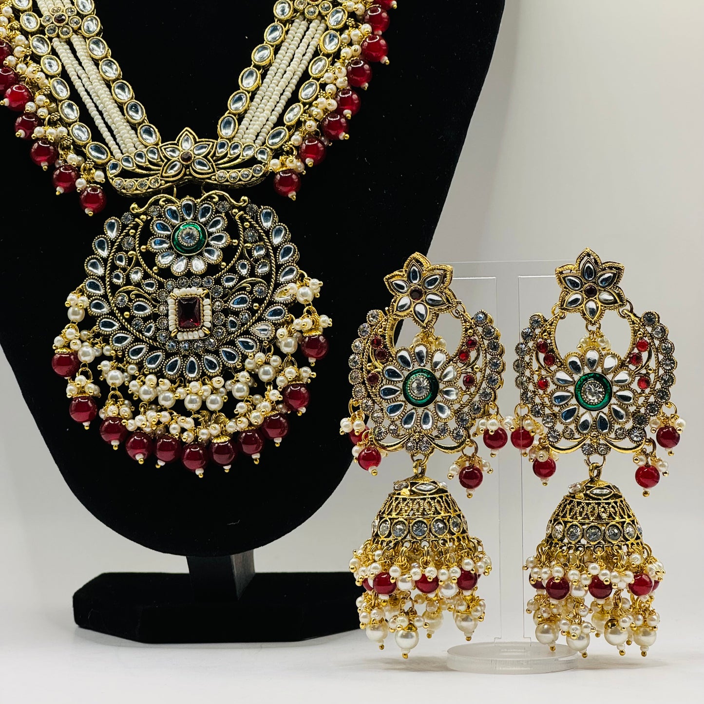 Long Royal Maroon Set - Majestic Indian Jewelry in USA