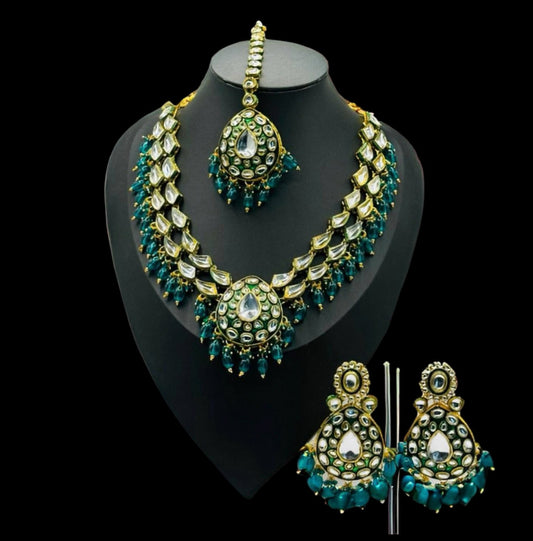 Tyaani Polki bluish green  Kundan Design Set - Opulent Beauty in Indian Jewelry, USA