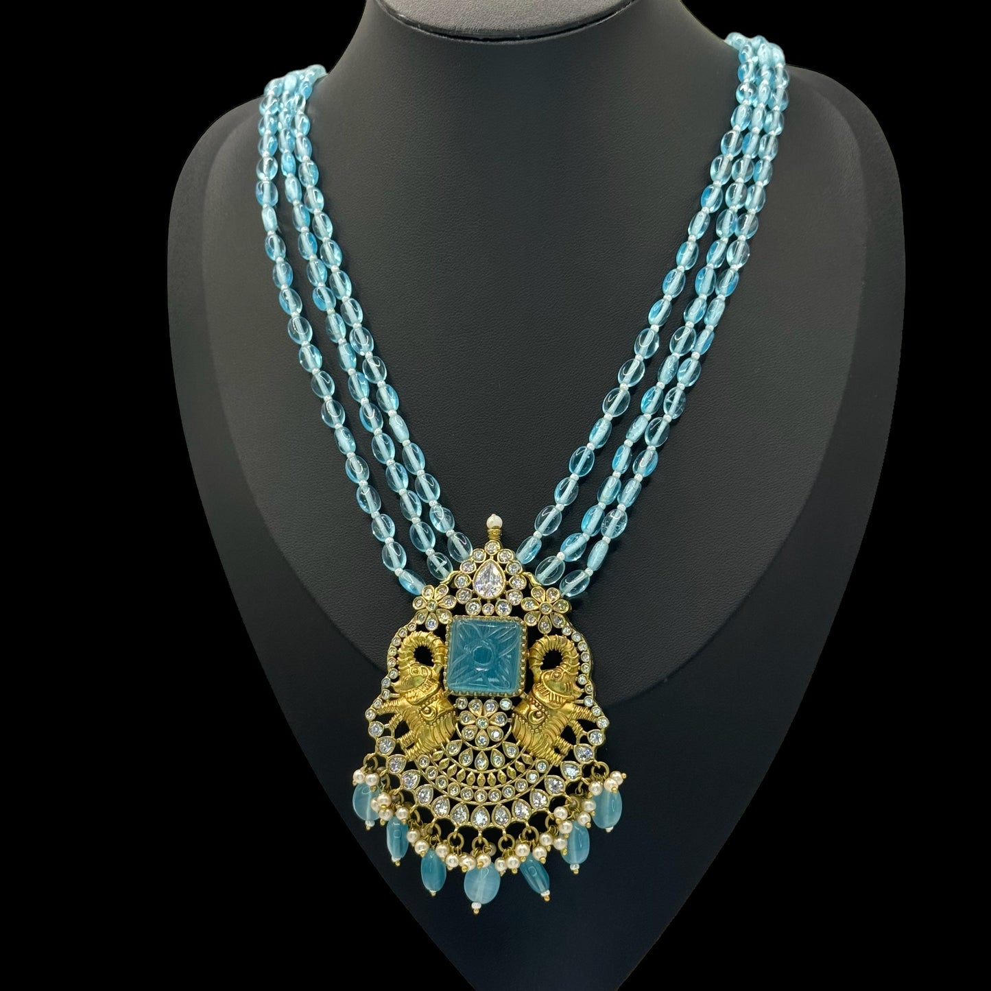 Firoza Gold Long Necklace - Radiant Indian Jewelry in USA