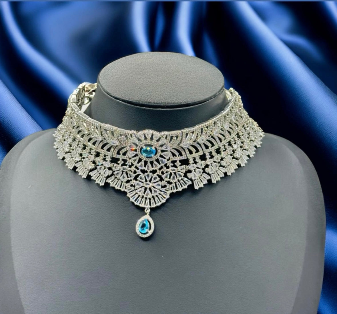 Aqua Diamond Look Choker - Radiant Glamour in Indian Jewelry, USA