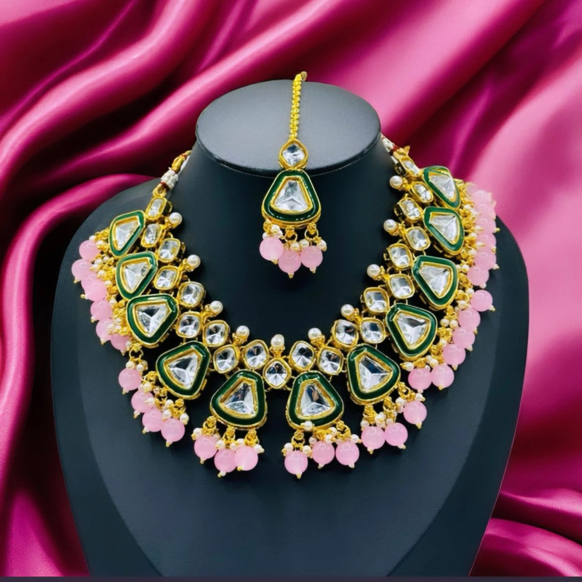 Pink Kundan and Polki Look Set - Radiant Charm in Indian Jewelry, USA