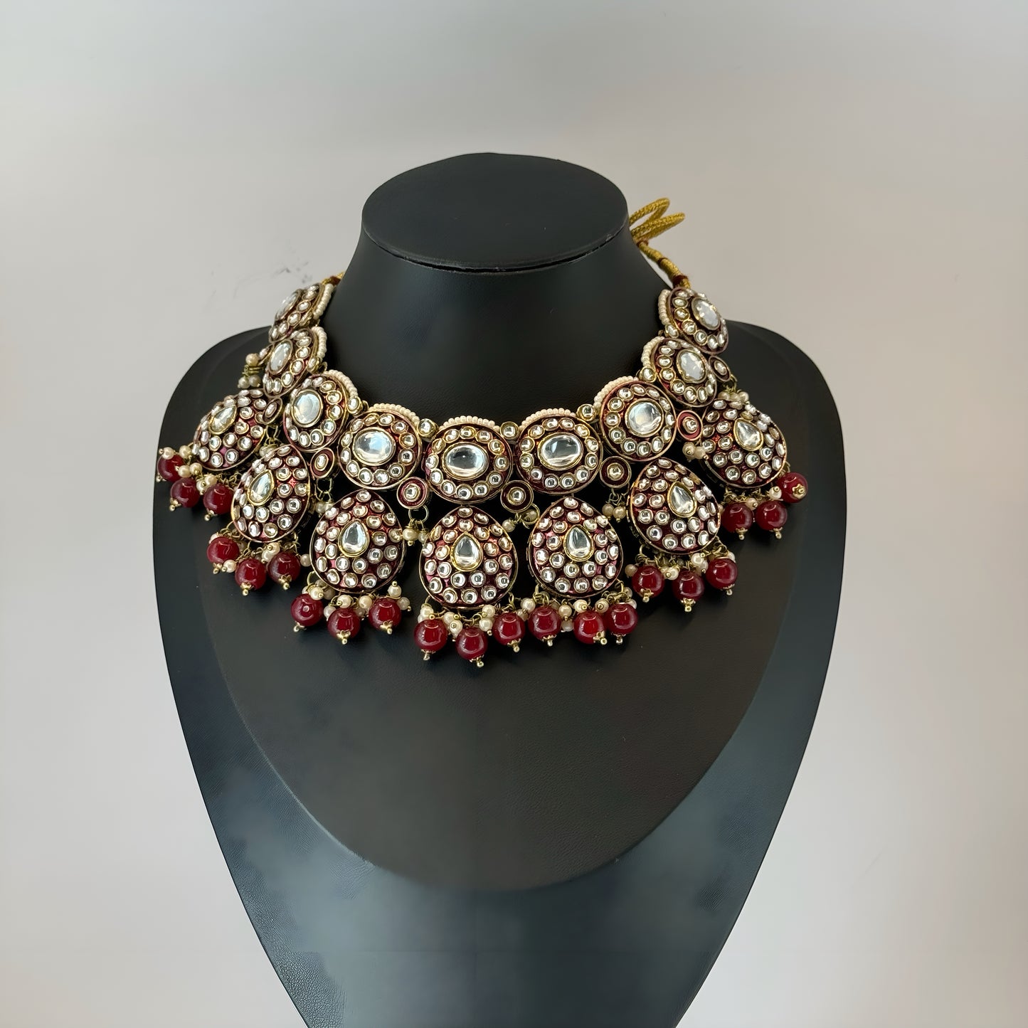 Tyaani Design Maroon Polki and Kundan Look Set - Exquisite Elegance in Indian Jewelry, USA