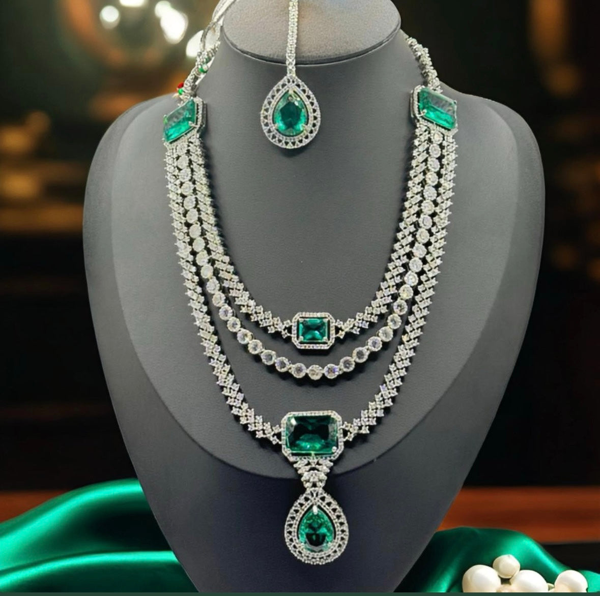 3-Layer Diamond and Solitaire Look Set - Luxurious Opulence in Indian Jewelry, USA