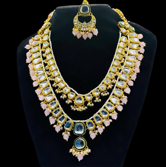 Pink Double Layer Kundan Gold Look Set - Subtle Elegance in Indian Jewelry, USA