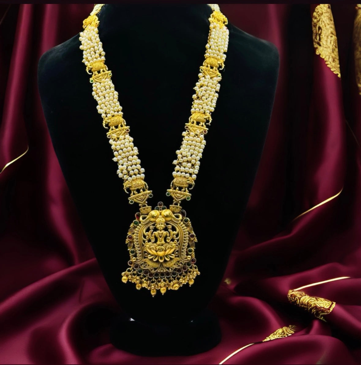 Exact Gold Look Temple Necklace Set Long - Divine Elegance in Indian Jewelry, USA