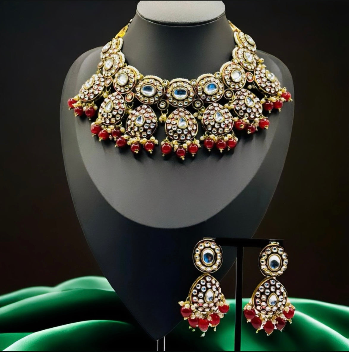 Tyaani Design Maroon Polki and Kundan Look Set - Exquisite Elegance in Indian Jewelry, USA