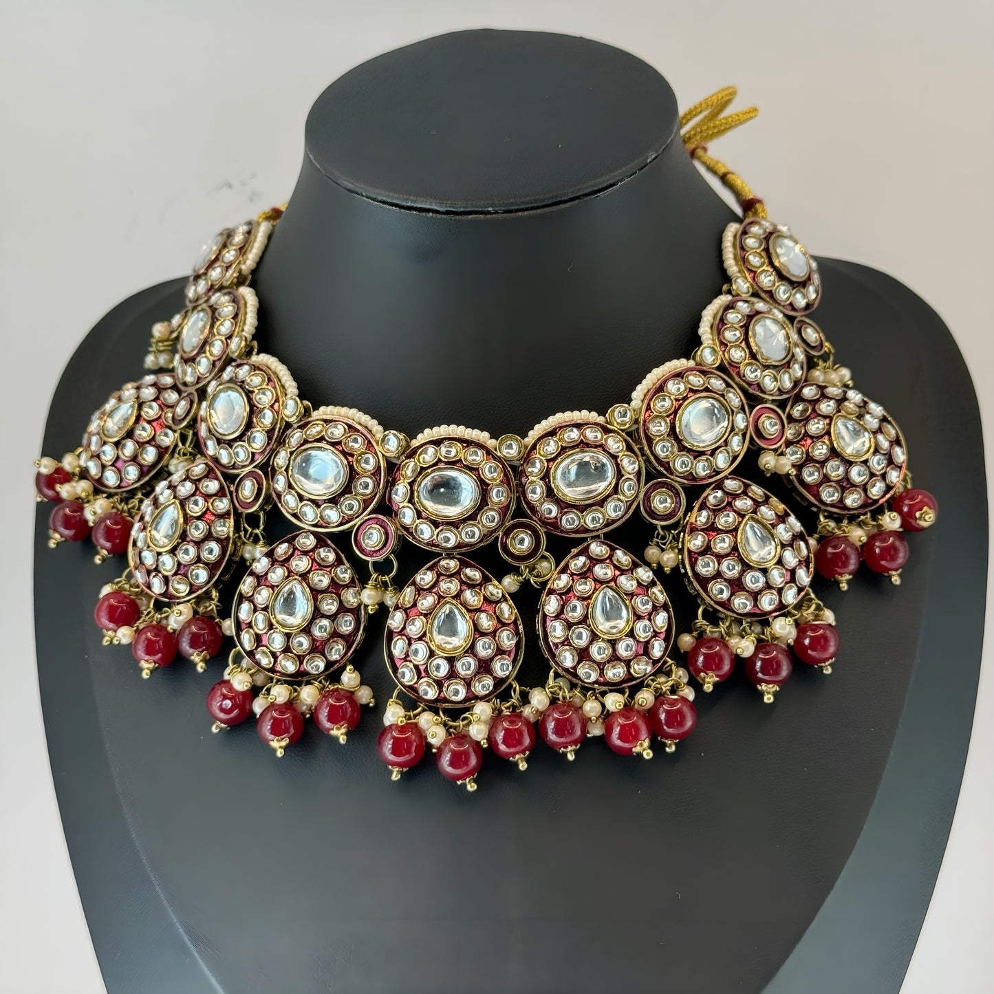 Tyaani Design Maroon Polki and Kundan Look Set - Exquisite Elegance in Indian Jewelry, USA