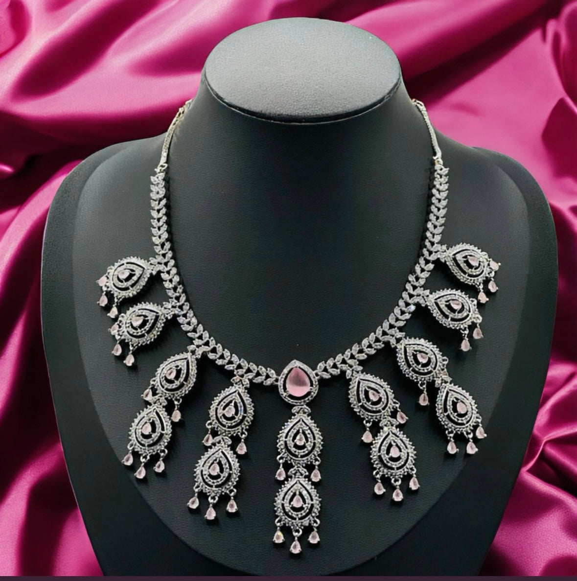 Pink Drop Diamond Set - Radiant Sophistication in Indian Jewelry, USA