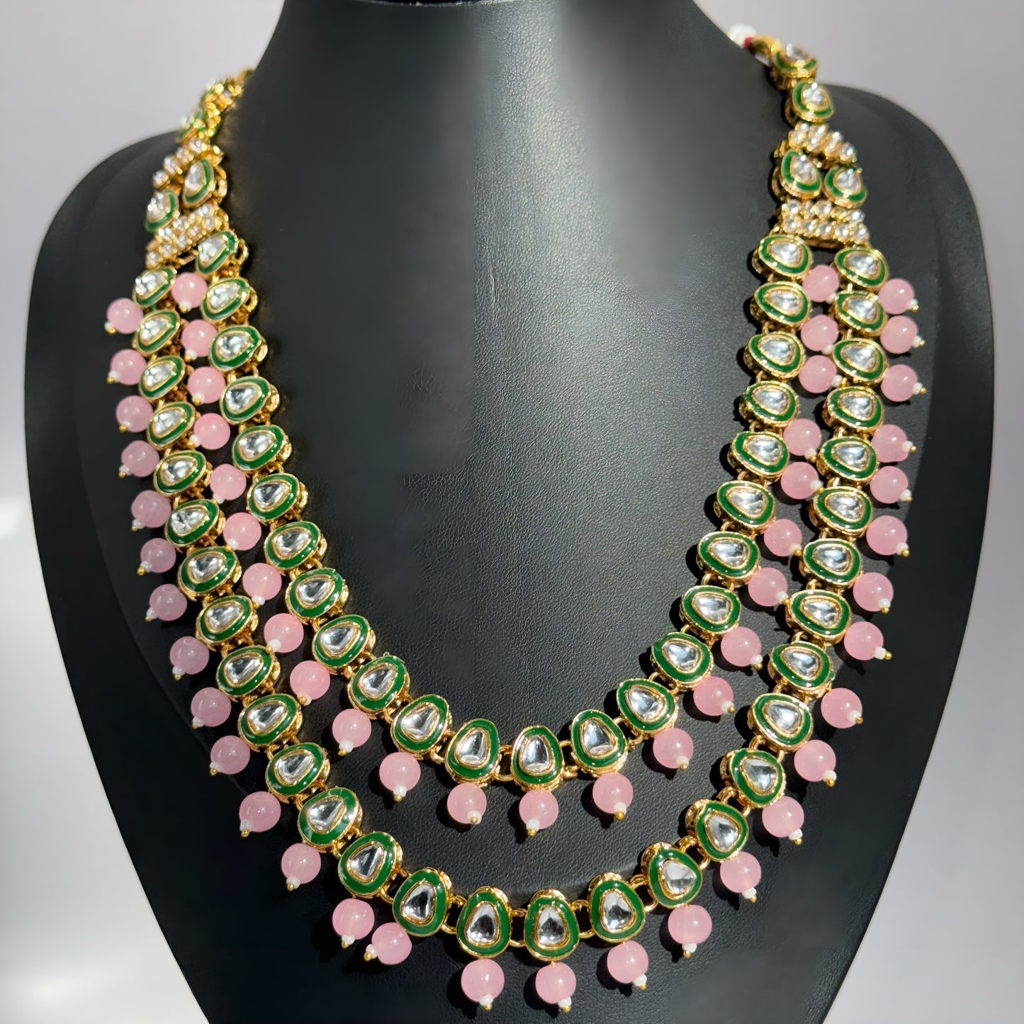 Kundan Pink and Green Double Layer Set - Timeless Charm in Indian Jewelry, USA