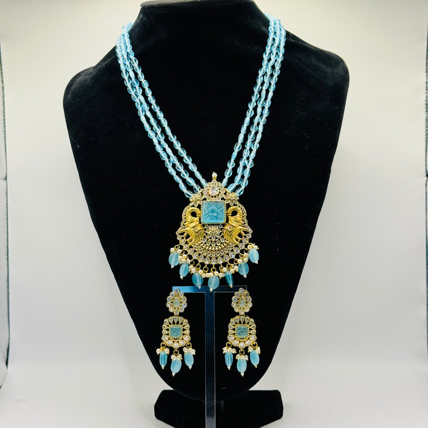 Firoza Gold Long Necklace - Radiant Indian Jewelry in USA