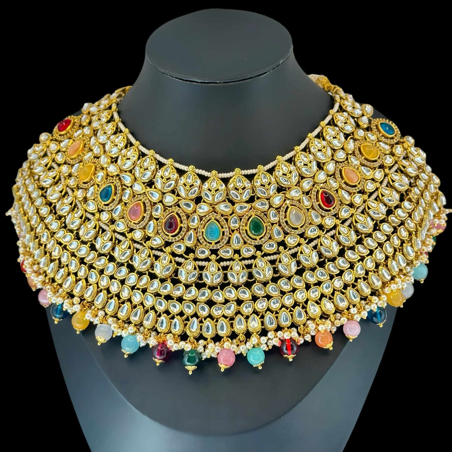 Multicolor Kundan Jodha Bai Bridal Set - Regal Splendor in Indian Jewelry, USA