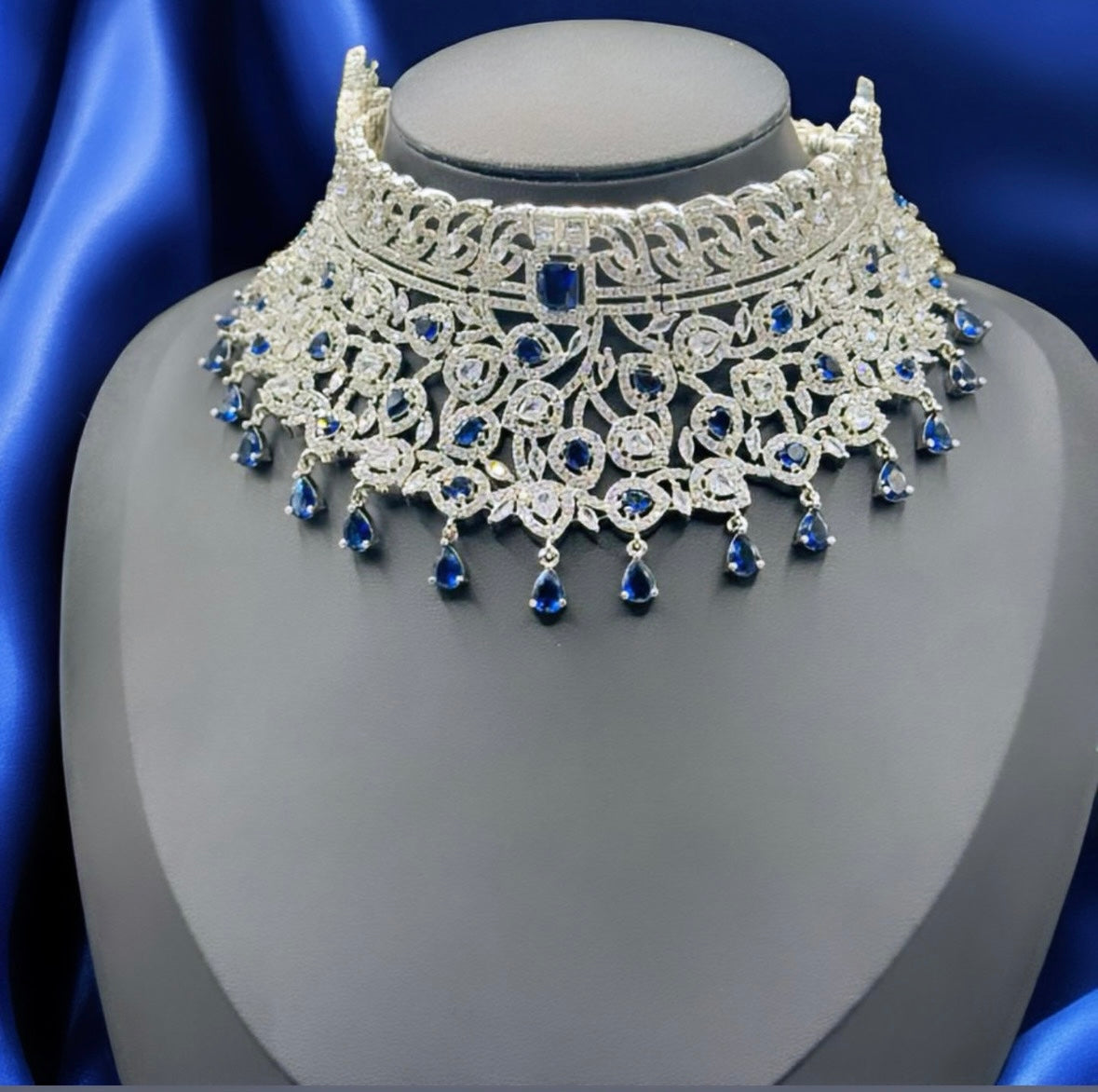 Blue Royal Diamond Choker - Majestic Elegance in Indian Jewelry, USA