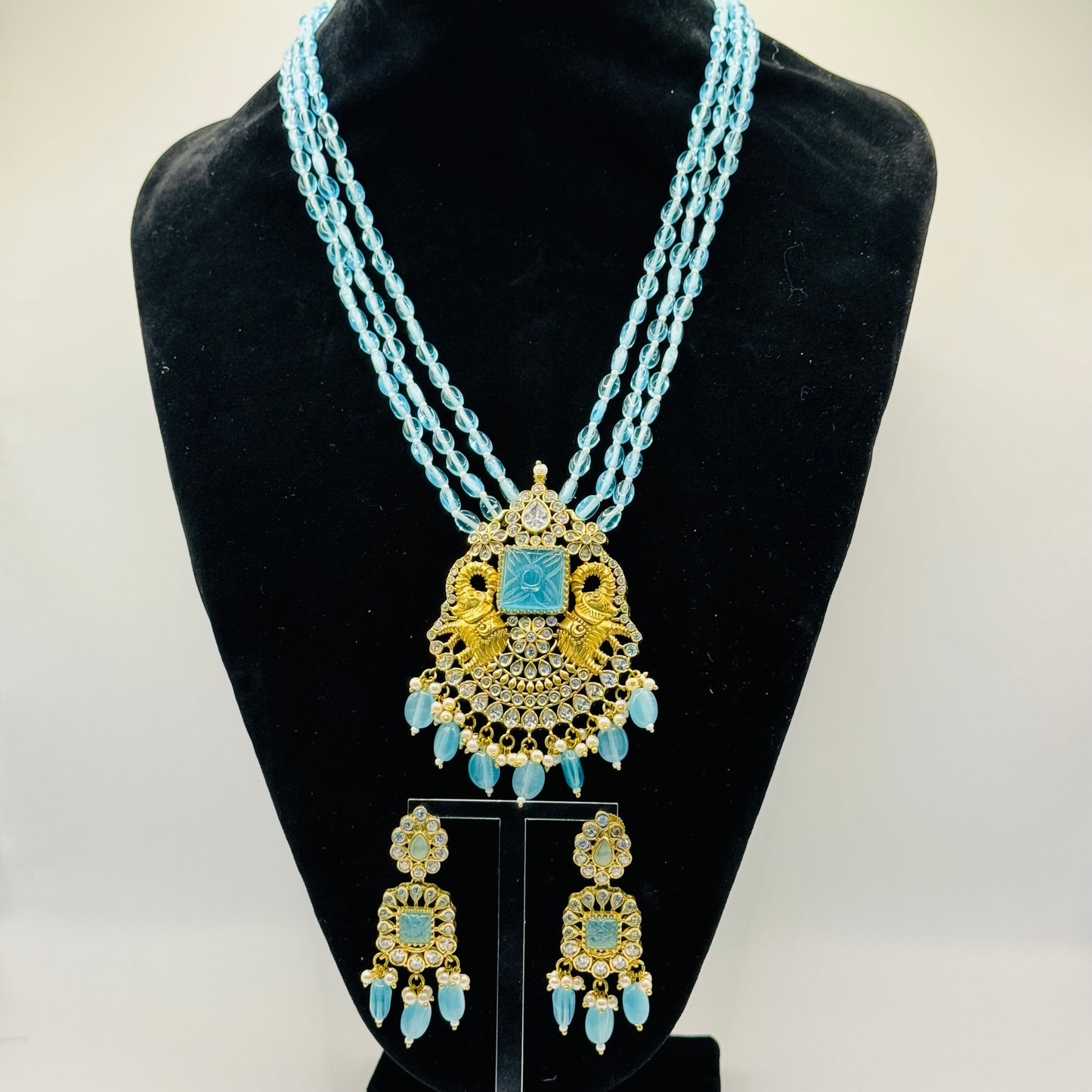 Firoza Gold Long Necklace - Radiant Indian Jewelry in USA