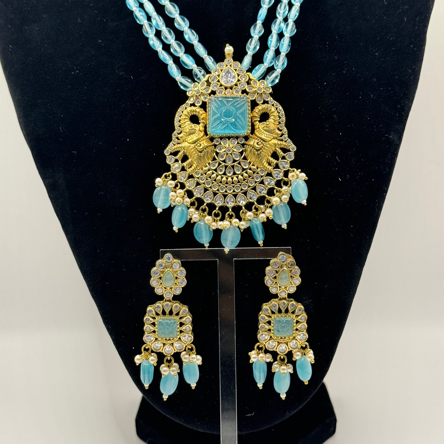 Firoza Gold Long Necklace - Radiant Indian Jewelry in USA