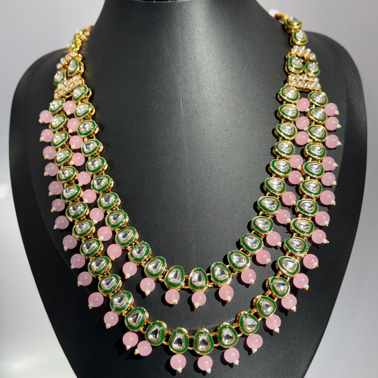 Kundan Pink and Green Double Layer Set - Timeless Charm in Indian Jewelry, USA