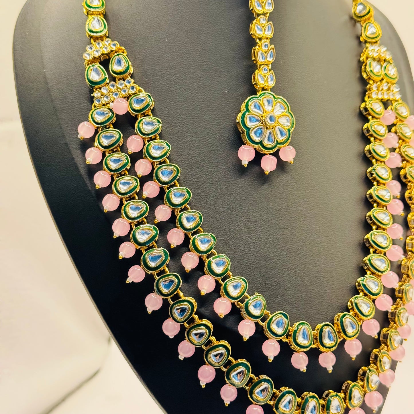 Kundan Pink and Green Double Layer Set - Timeless Charm in Indian Jewelry, USA