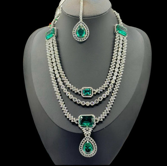 3-Layer Diamond and Solitaire Look Set - Luxurious Opulence in Indian Jewelry, USA