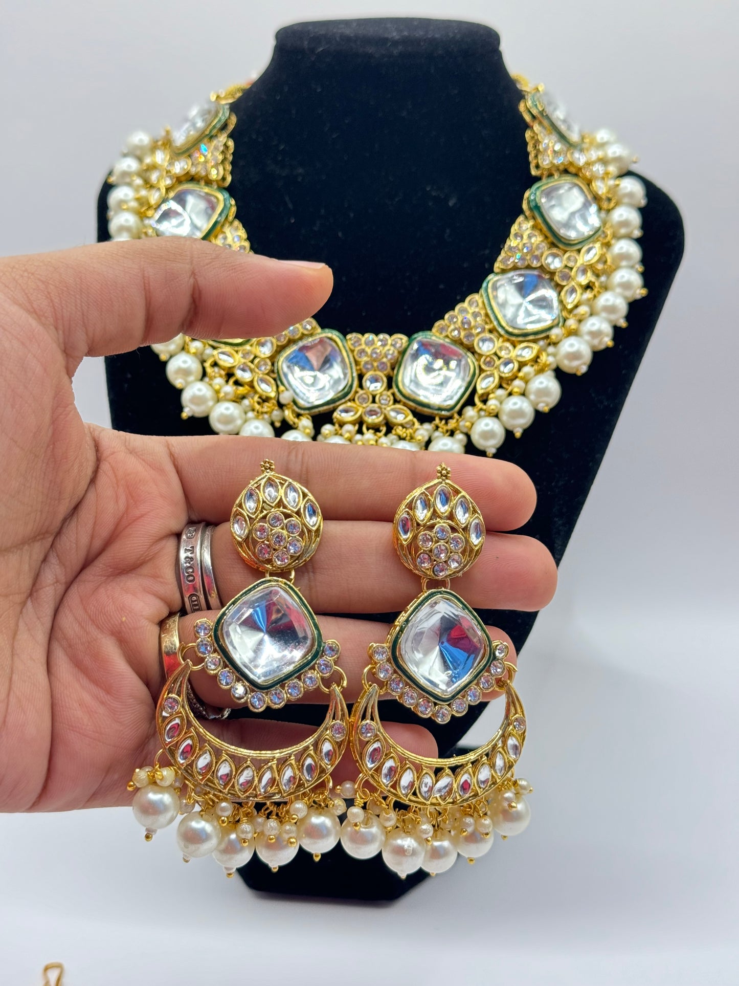 Designer White Polki Look Set - Timeless Elegance in Indian Jewelry, USA