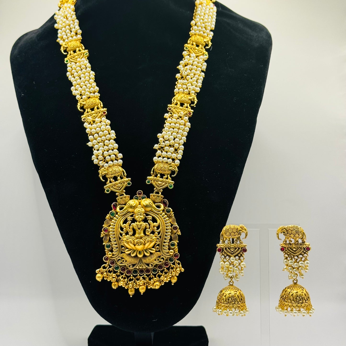 Exact Gold Look Temple Necklace Set Long - Divine Elegance in Indian Jewelry, USA