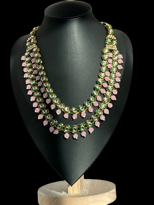 Kundan Pink and Green Double Layer Set - Timeless Charm in Indian Jewelry, USA