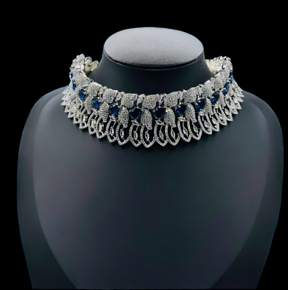 Blue Choker Diamond Set - Regal Elegance in Indian Jewelry, USA