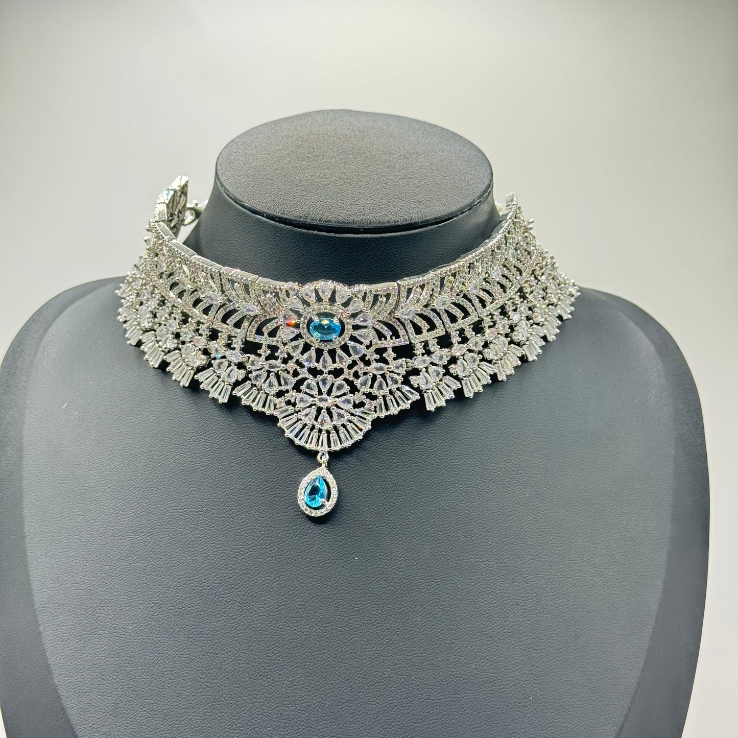 Aqua Diamond Look Choker - Radiant Glamour in Indian Jewelry, USA