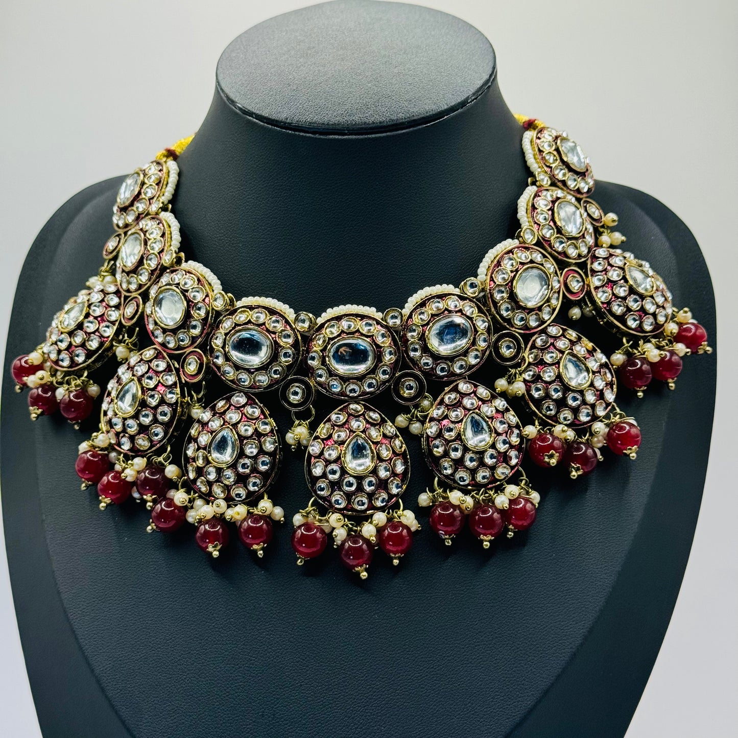 Tyaani Design Maroon Polki and Kundan Look Set - Exquisite Elegance in Indian Jewelry, USA