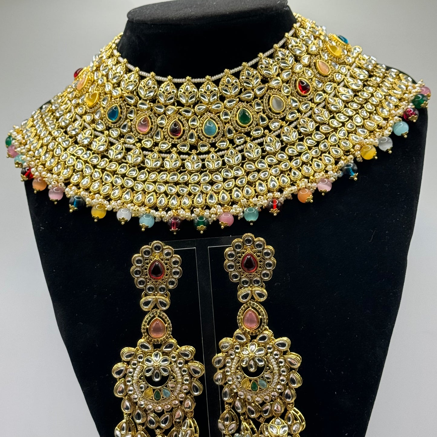 Multicolor Kundan Jodha Bai Bridal Set - Regal Splendor in Indian Jewelry, USA