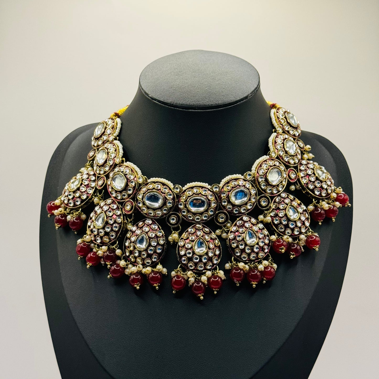 Tyaani Design Maroon Polki and Kundan Look Set - Exquisite Elegance in Indian Jewelry, USA