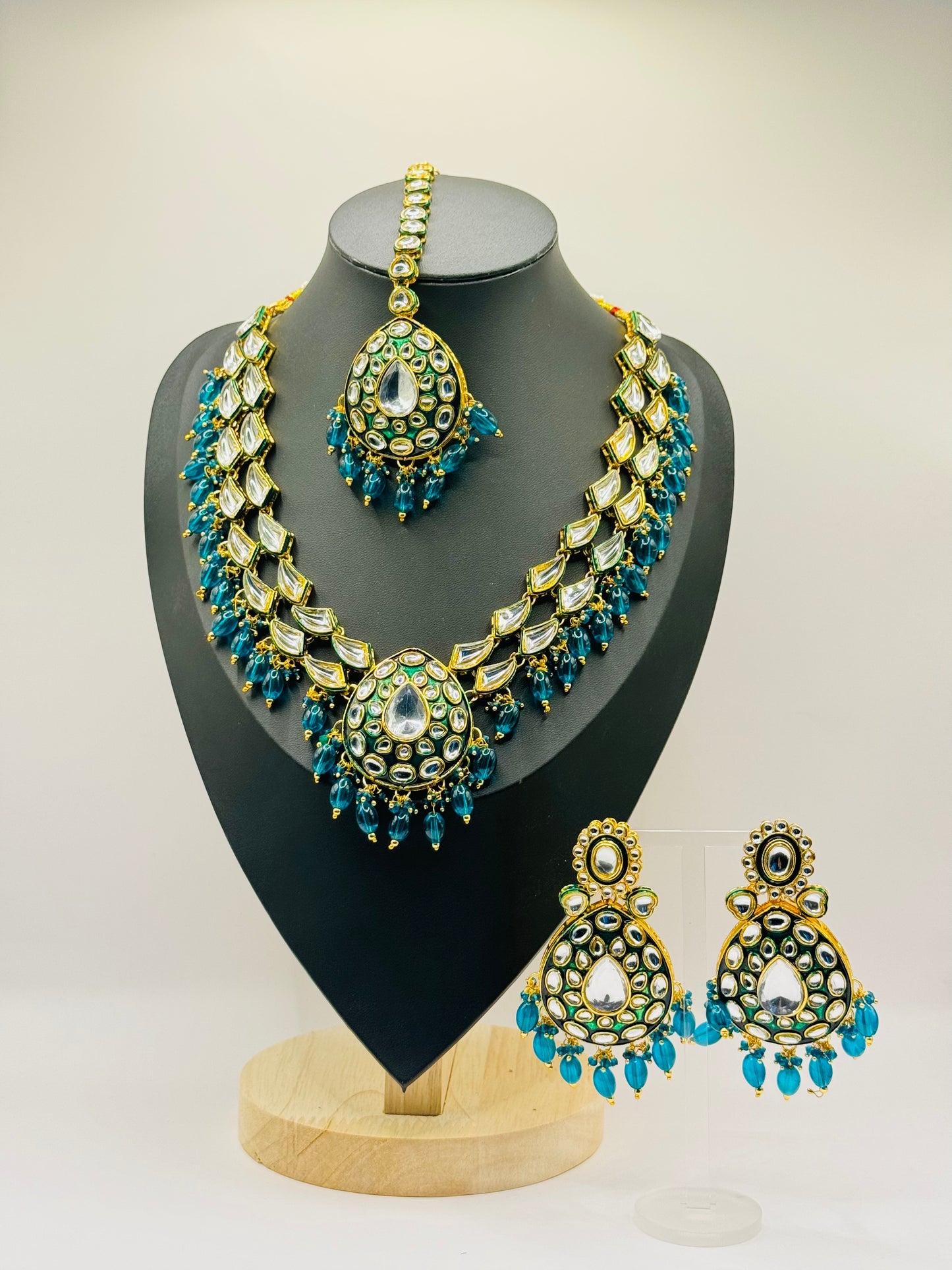 Tyaani Polki bluish green  Kundan Design Set - Opulent Beauty in Indian Jewelry, USA