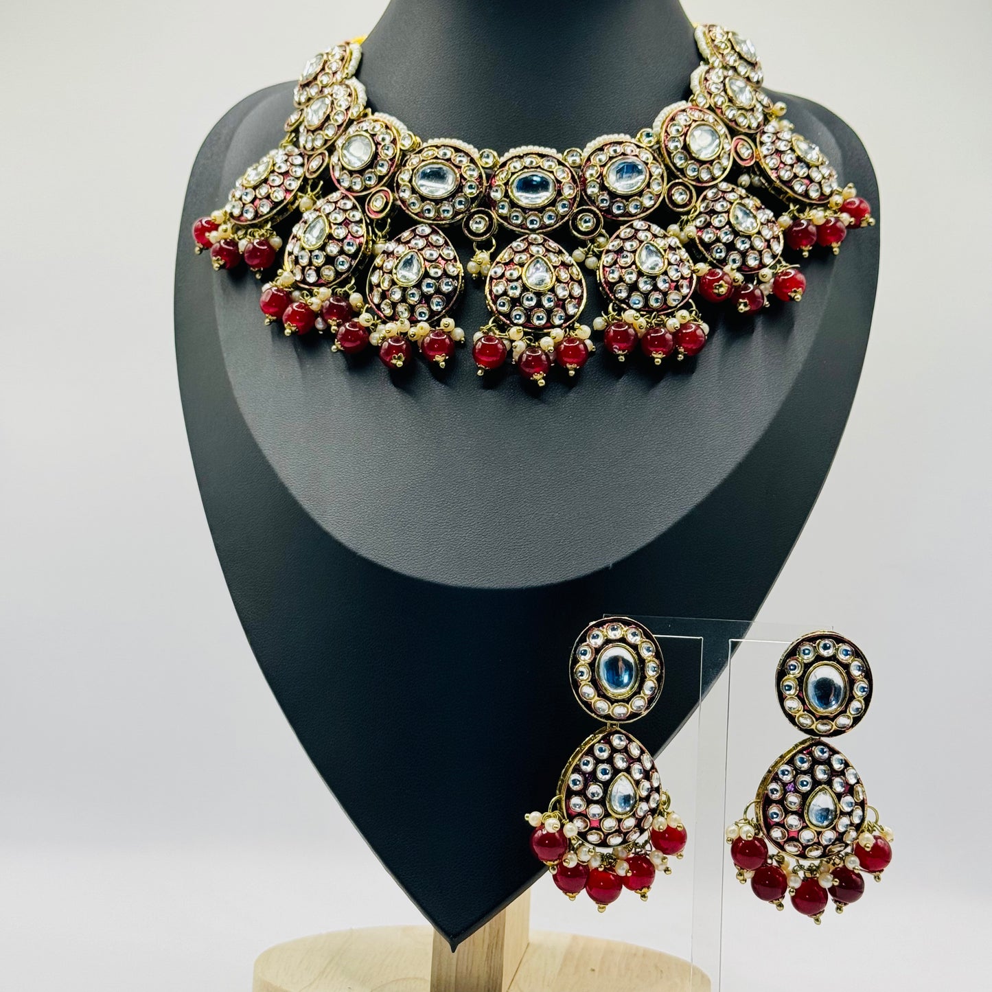 Tyaani Design Maroon Polki and Kundan Look Set - Exquisite Elegance in Indian Jewelry, USA