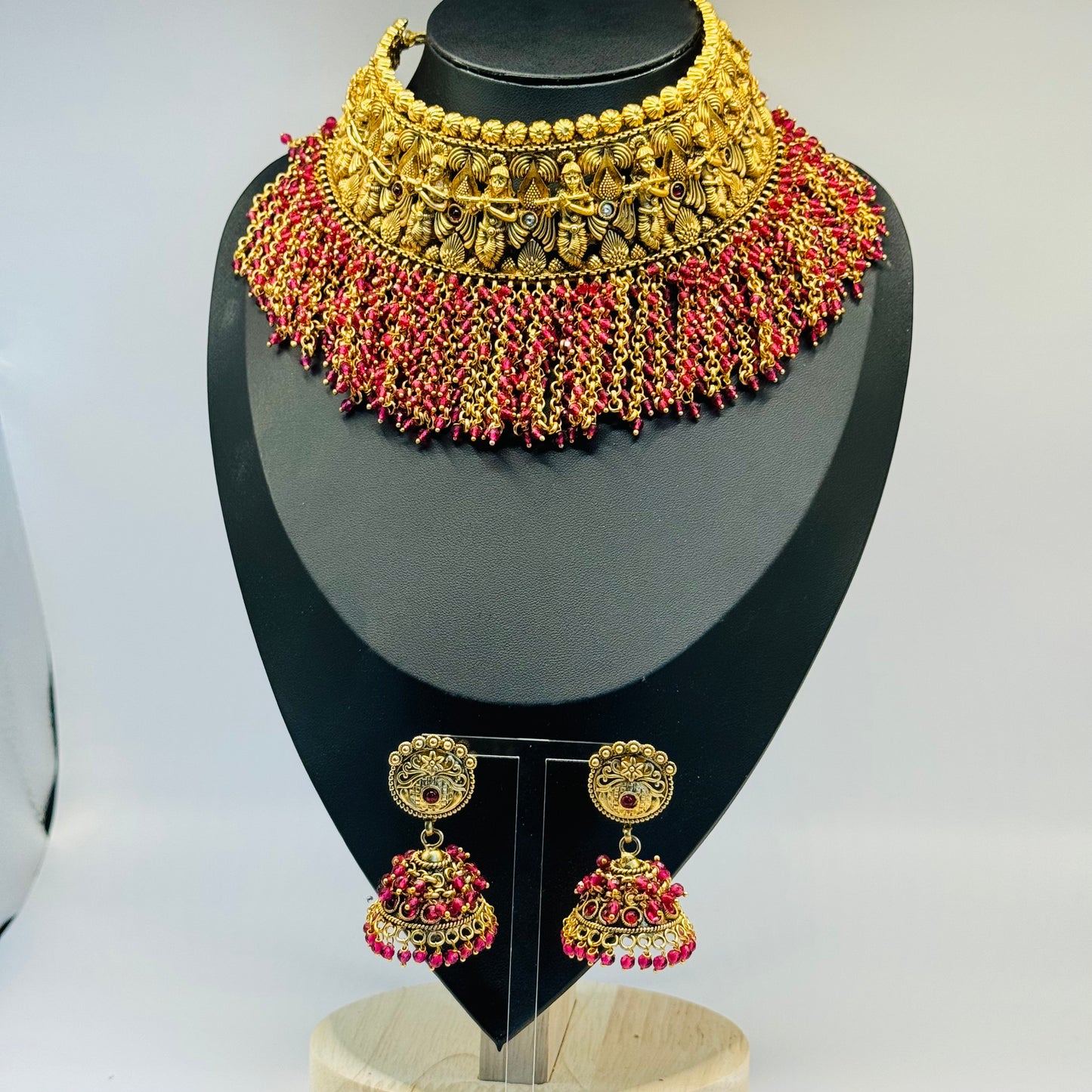 Gold Krishna Design Temple Set - Divine Elegance in Indian Jewelry, USA