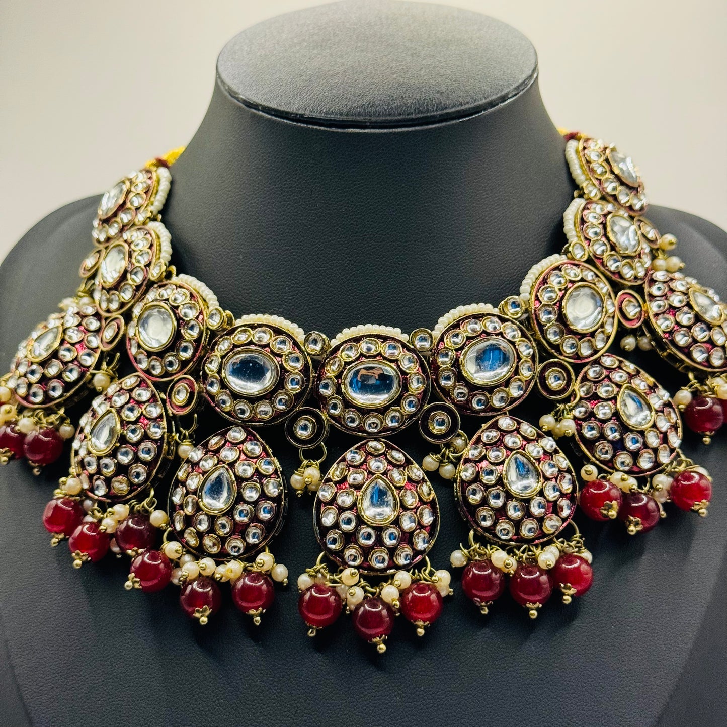 Tyaani Design Maroon Polki and Kundan Look Set - Exquisite Elegance in Indian Jewelry, USA