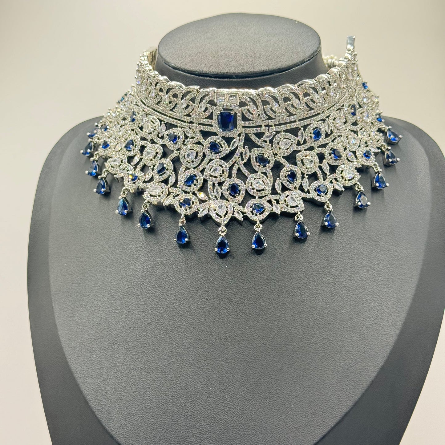 Blue Royal Diamond Choker - Majestic Elegance in Indian Jewelry, USA