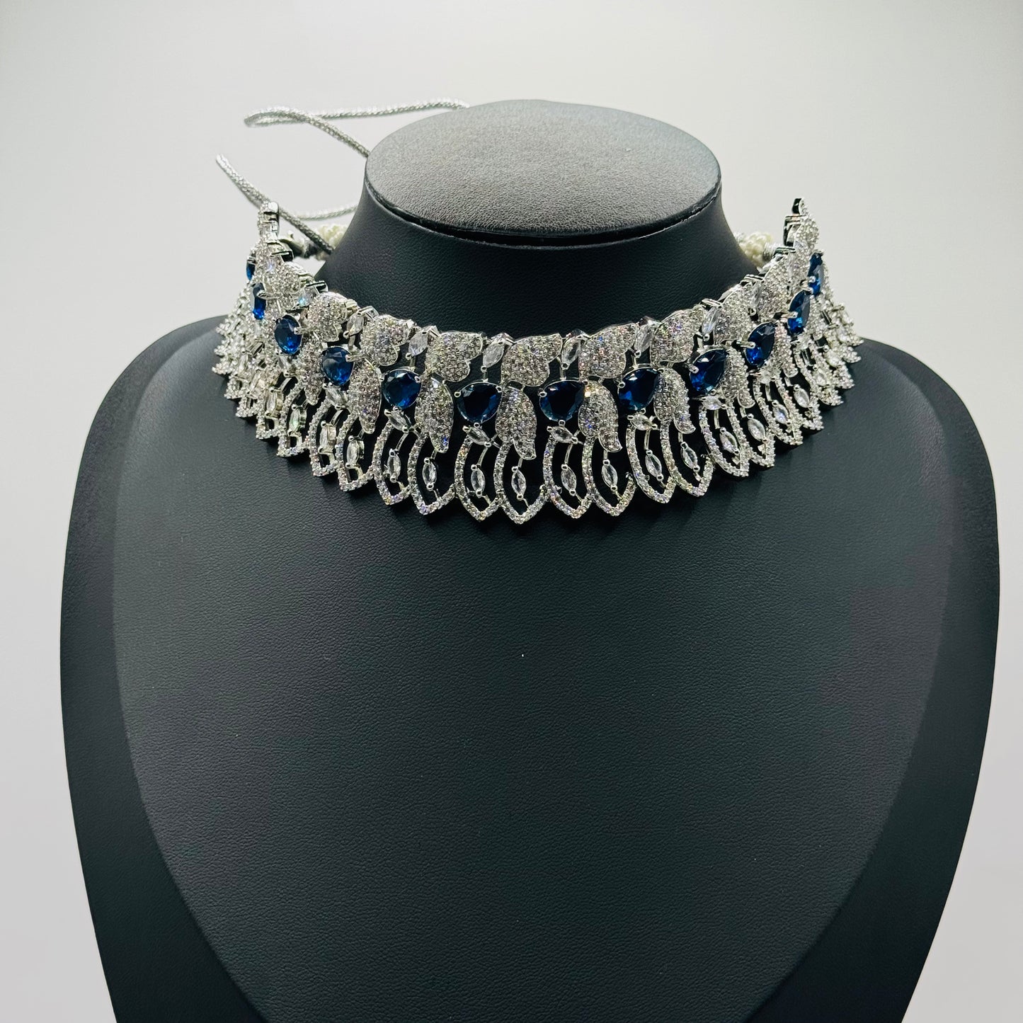 Blue Choker Diamond Set - Regal Elegance in Indian Jewelry, USA