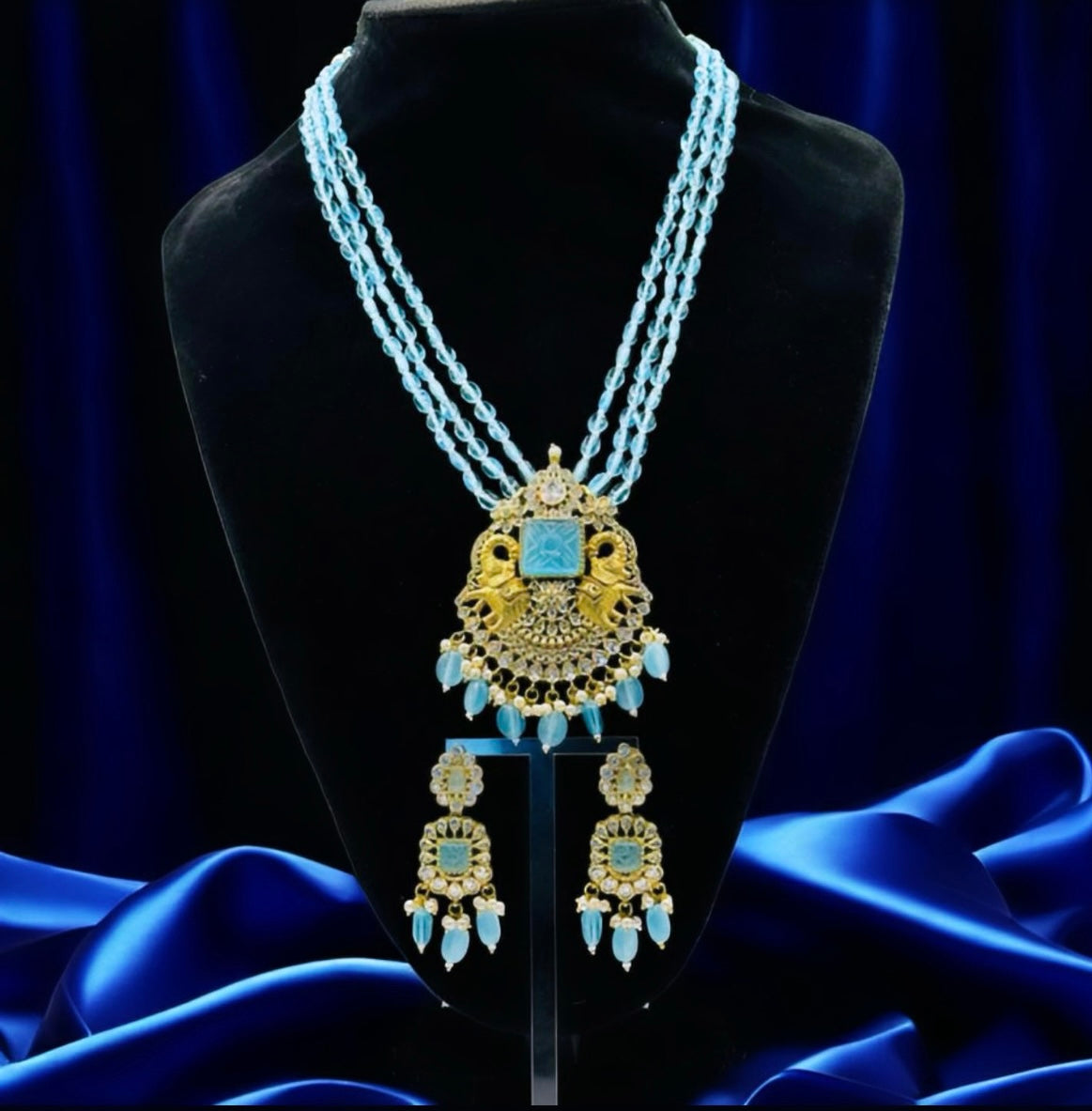 Firoza Gold Long Necklace - Radiant Indian Jewelry in USA