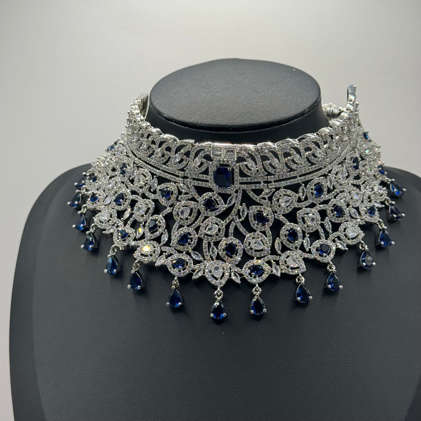 Blue Royal Diamond Choker - Majestic Elegance in Indian Jewelry, USA