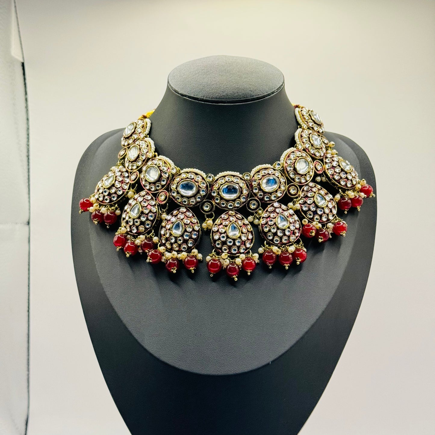 Tyaani Design Maroon Polki and Kundan Look Set - Exquisite Elegance in Indian Jewelry, USA