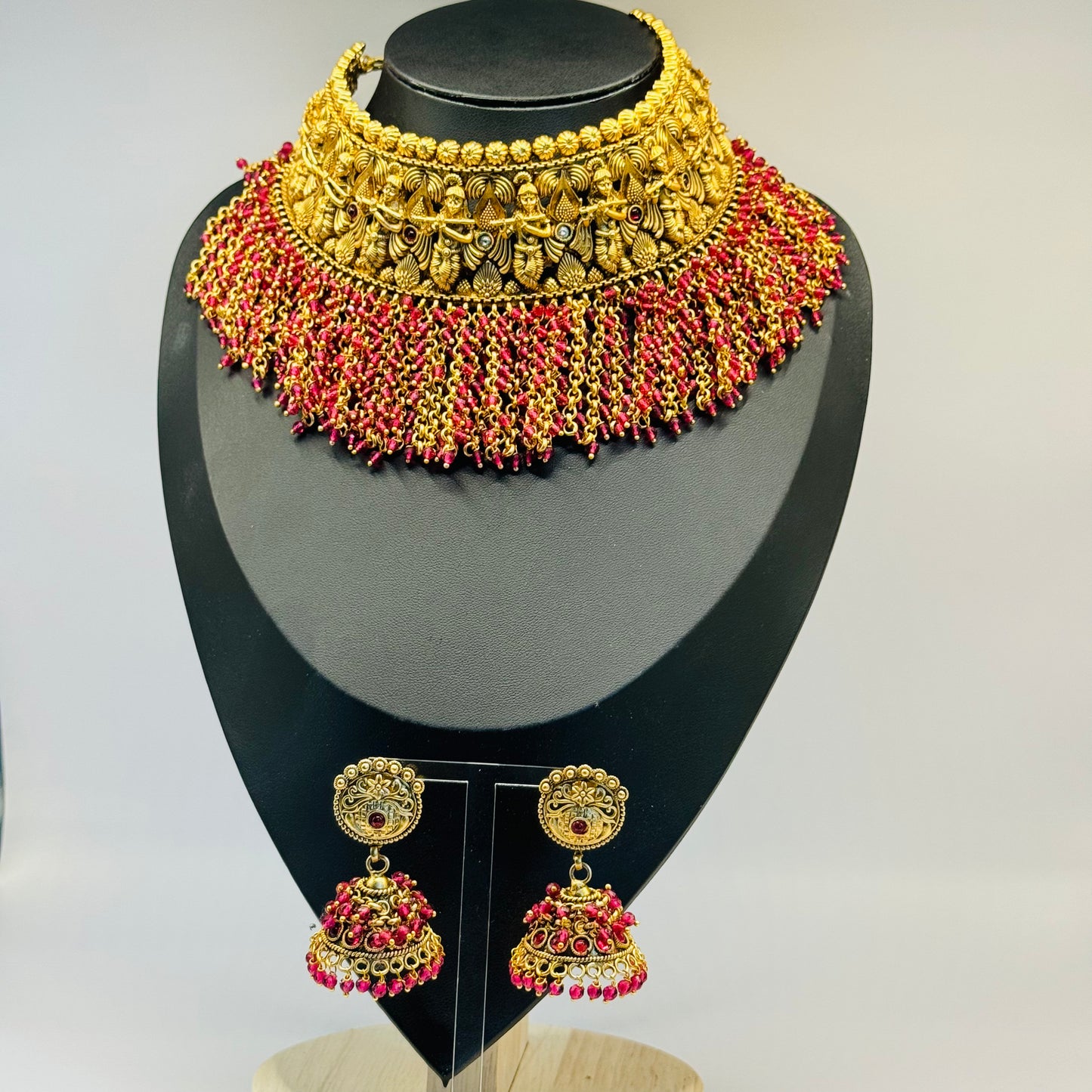 Gold Krishna Design Temple Set - Divine Elegance in Indian Jewelry, USA