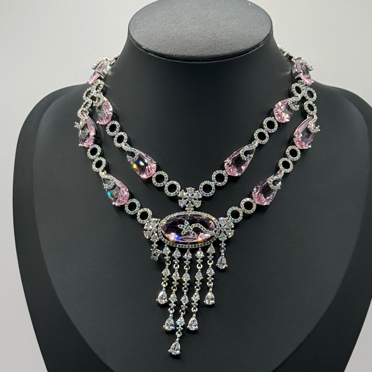 Pink Manish Malhotra Inspired Diamond Set - Exquisite Glamour in Indian Jewelry, USA