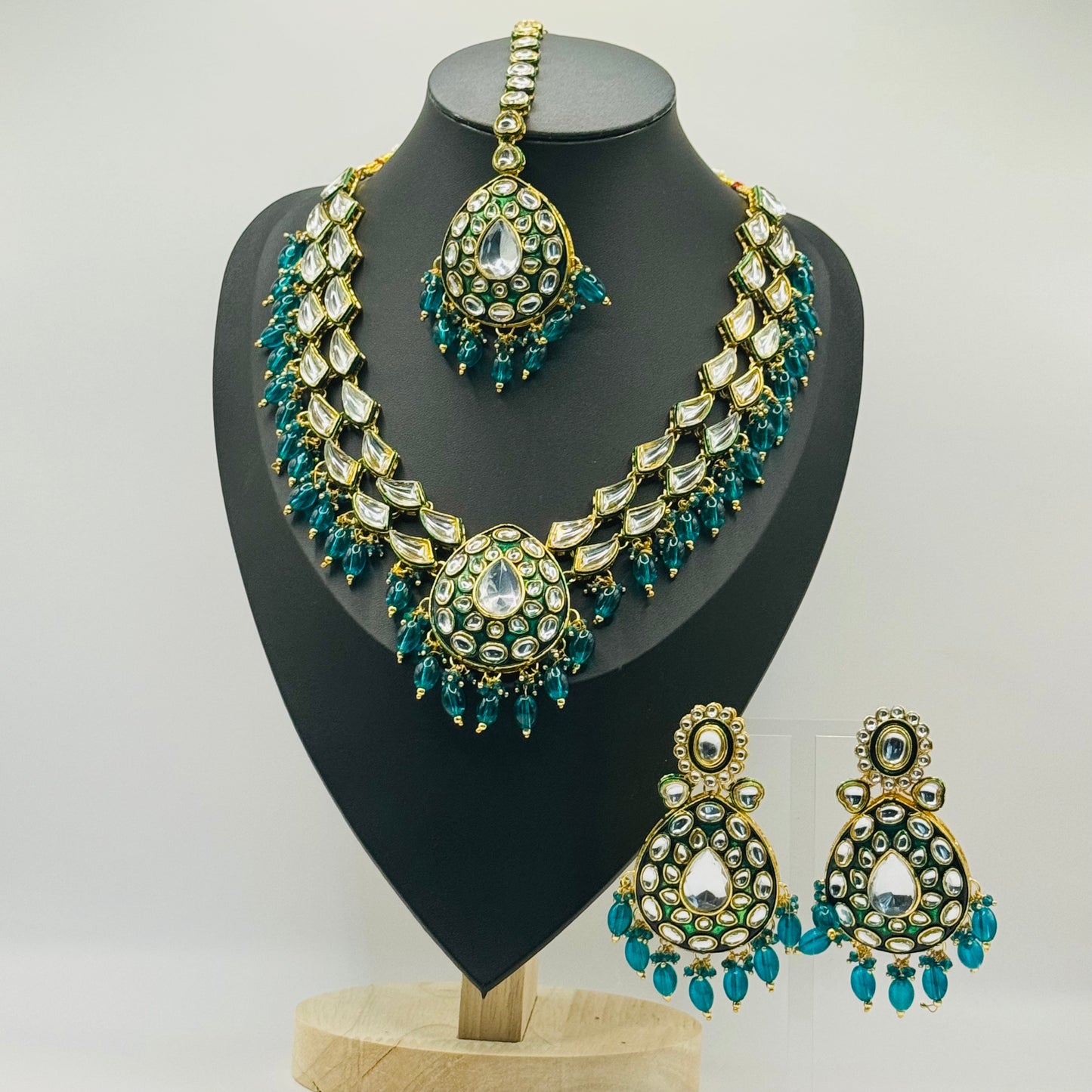 Tyaani Polki bluish green  Kundan Design Set - Opulent Beauty in Indian Jewelry, USA