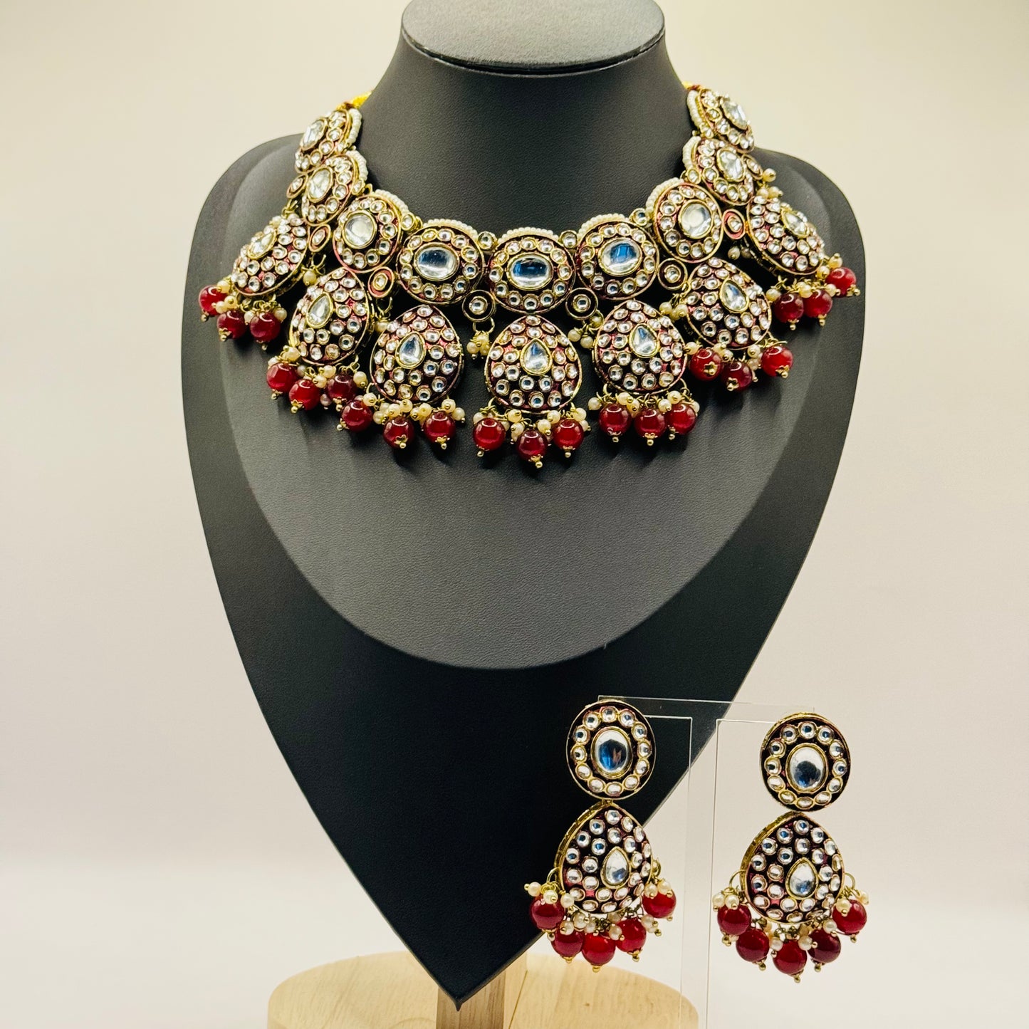 Tyaani Design Maroon Polki and Kundan Look Set - Exquisite Elegance in Indian Jewelry, USA