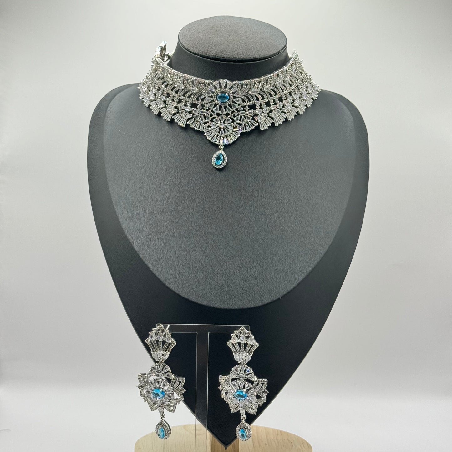 Aqua Diamond Look Choker - Radiant Glamour in Indian Jewelry, USA