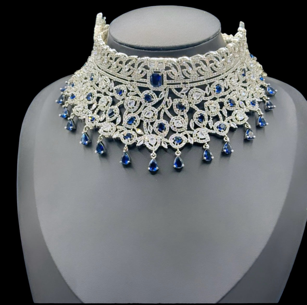 Blue Royal Diamond Choker - Majestic Elegance in Indian Jewelry, USA