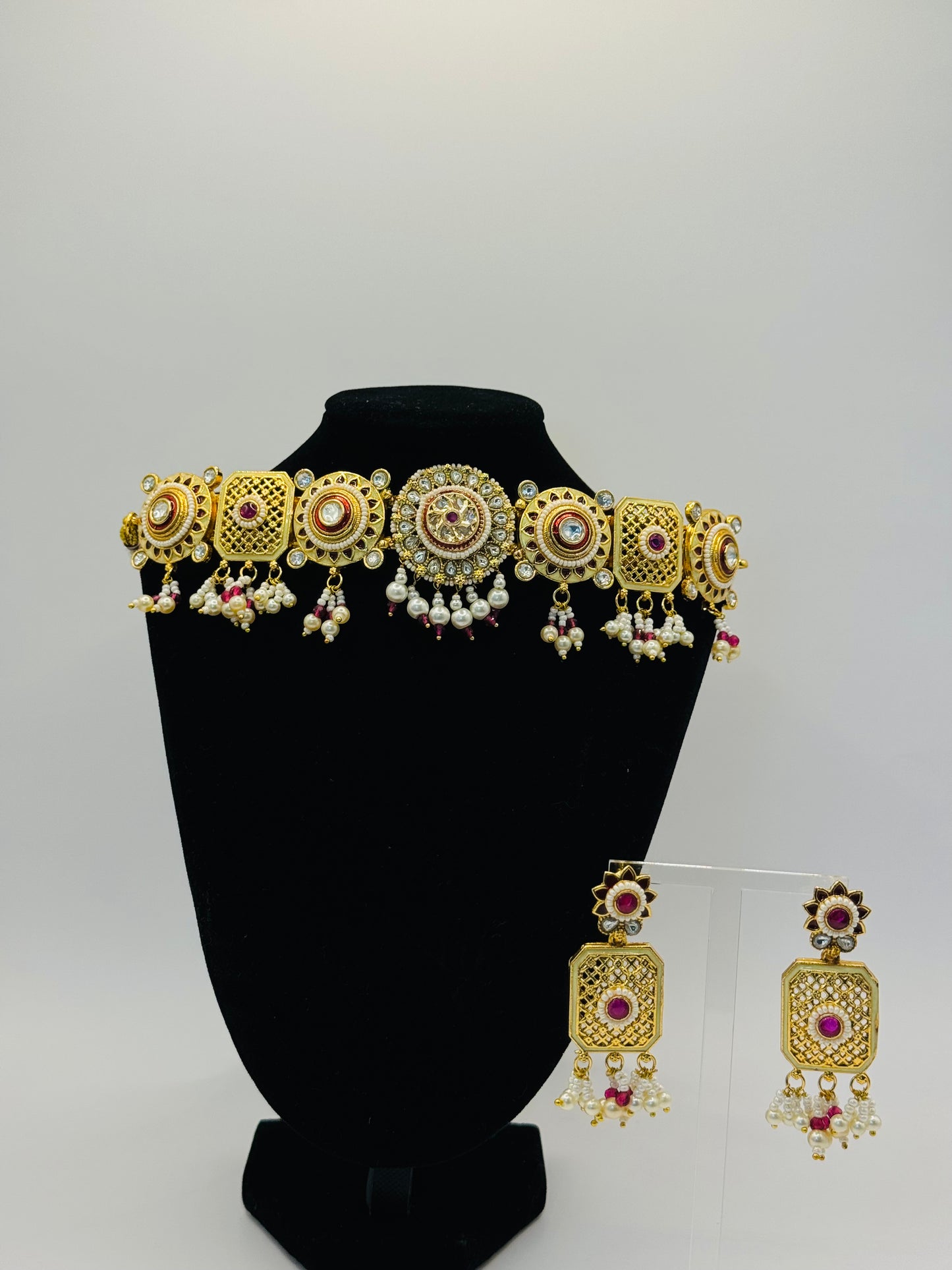 Gold Meenakari Choker - Exquisite Indian Jewelry in USA