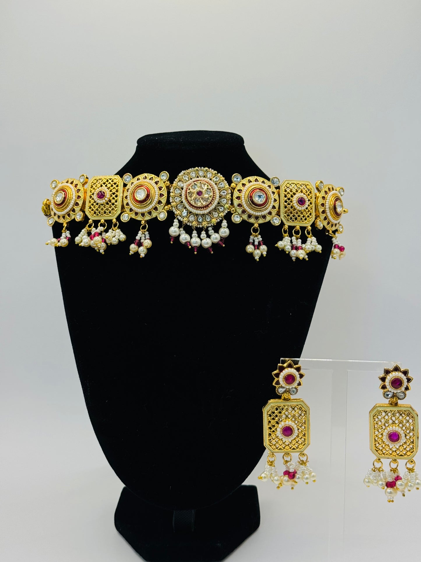 Gold Meenakari Choker - Exquisite Indian Jewelry in USA