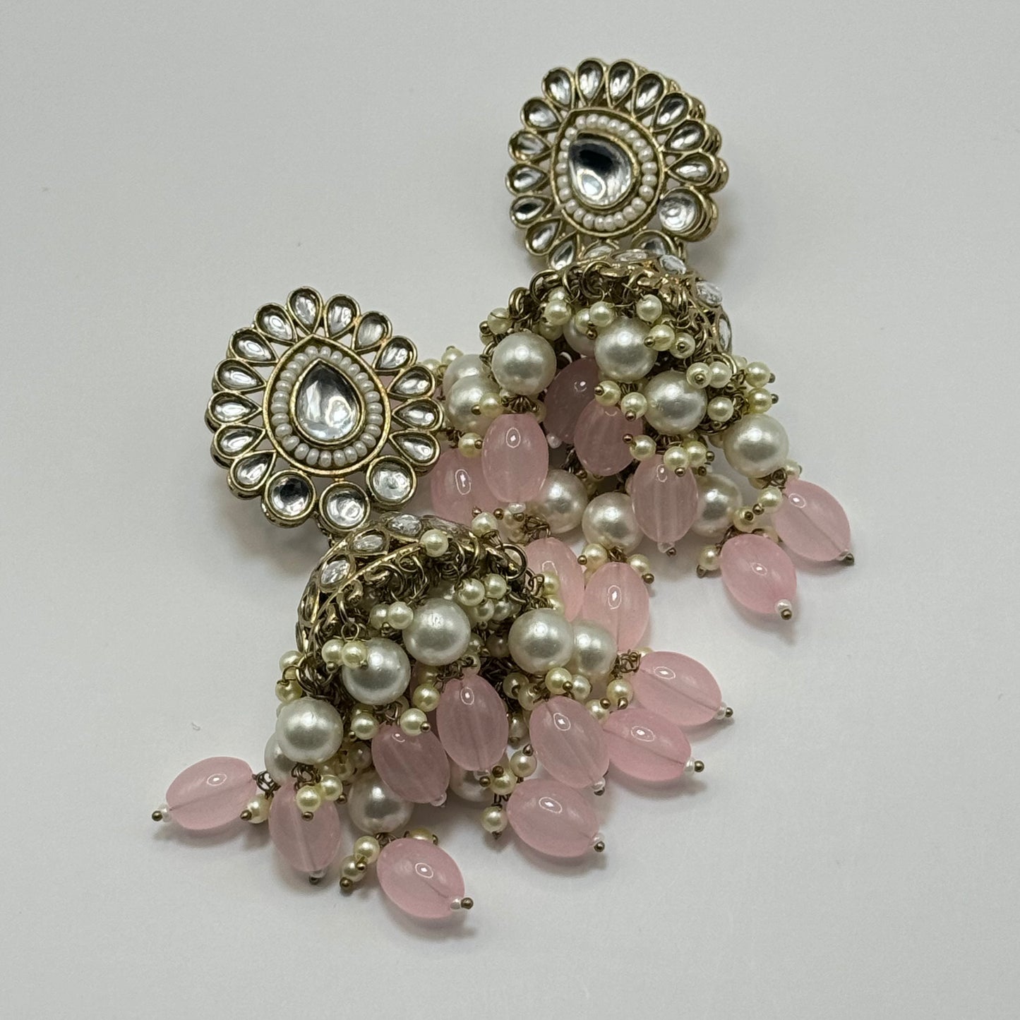 Razia Begam Pastel Pink Kundan Set with Passa"