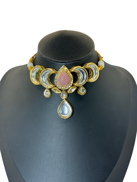 Chamak Pink Kundan Elegant Necklace"