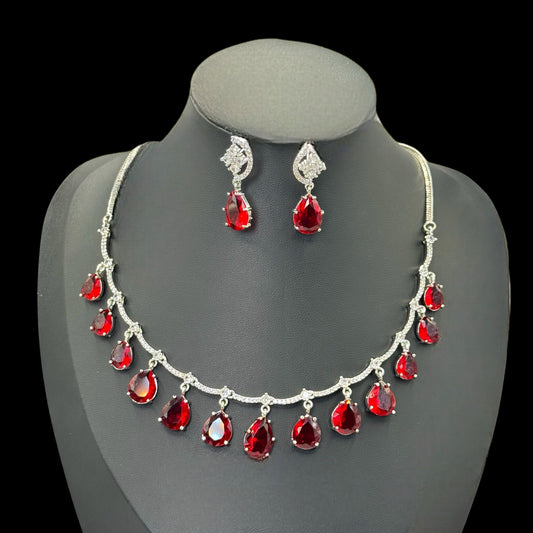 Ruby and Diamond Look Chain Set (Silver Plated)"