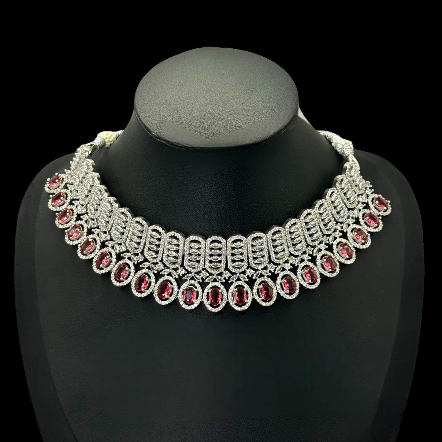 Ruby Diamond Necklace Silver Plated